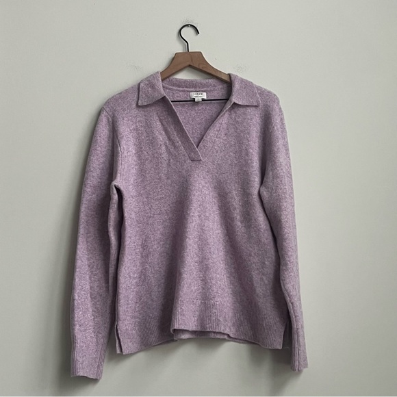 J. Crew Collared V-neck Sweater Polo Extra-Soft Yarn Lavender Pink Heather Wool - Picture 4 of 13